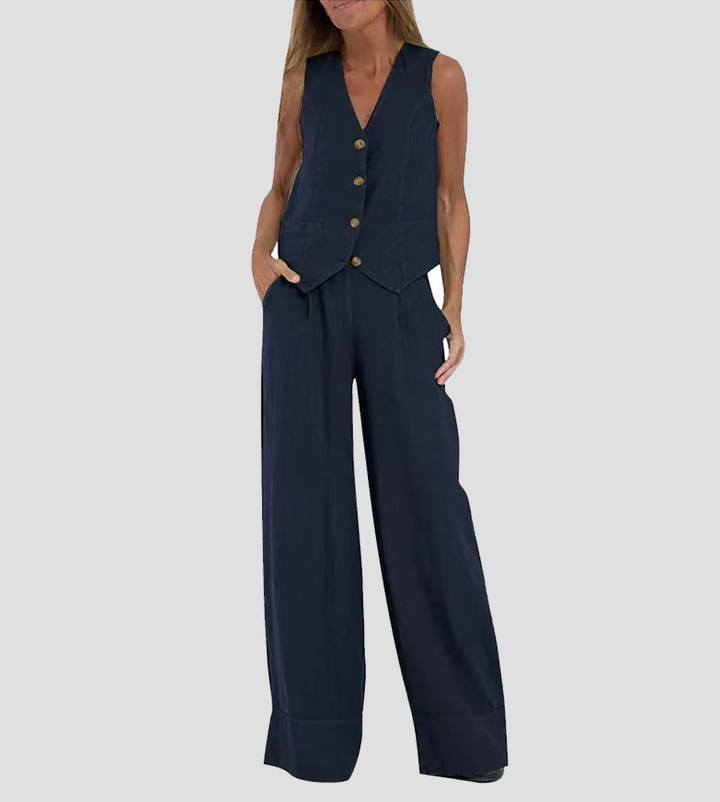 Liora — Buttoned Vest & Wide-Leg Trousers Set
