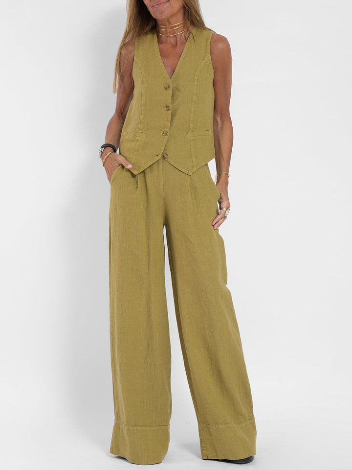 Liora — Buttoned Vest & Wide-Leg Trousers Set
