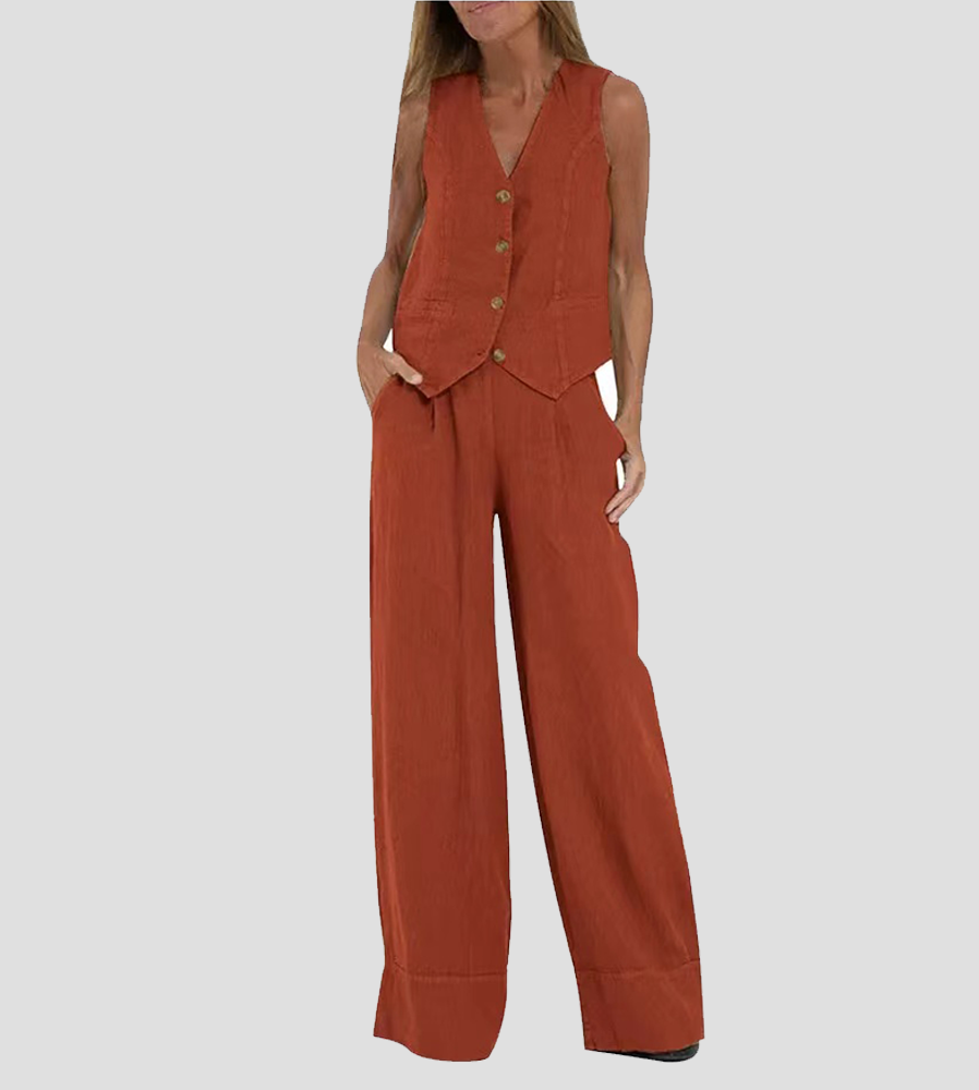 Liora — Buttoned Vest & Wide-Leg Trousers Set